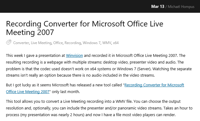 Recording Converter for Microsoft Office Live Meeting 2007 | Michaël's  coding thoughts