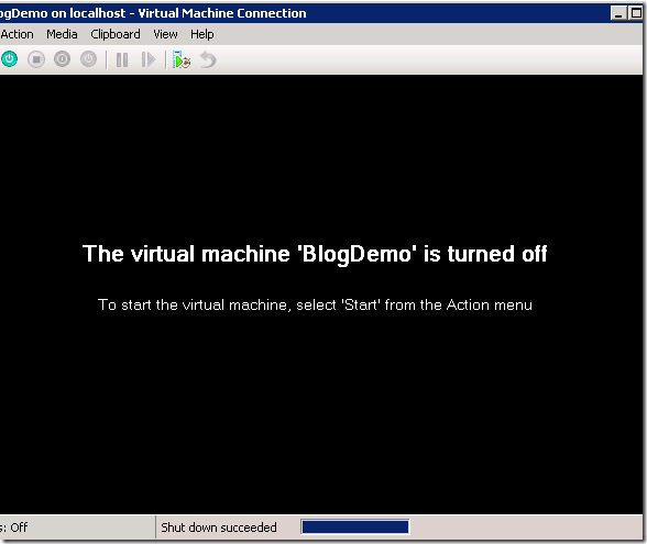 Screenshot displaying the Hyper-V console with the message: "The virtual machine is truned off".