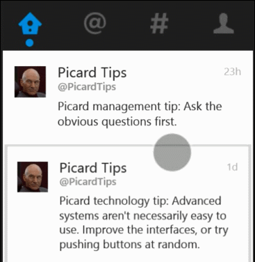 Pull-to-refresh in the Twitter app animation. Showing a text to encourage the user pull down further to refresh the list. When pulled down far enough the text changes to let the user know the list will be refreshed after the user releases his finger from the screen.