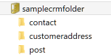 The "samplecrmfolder" container with multiple directories for different entities