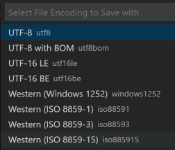 Select the file encoding dialog in Visual Studio Code